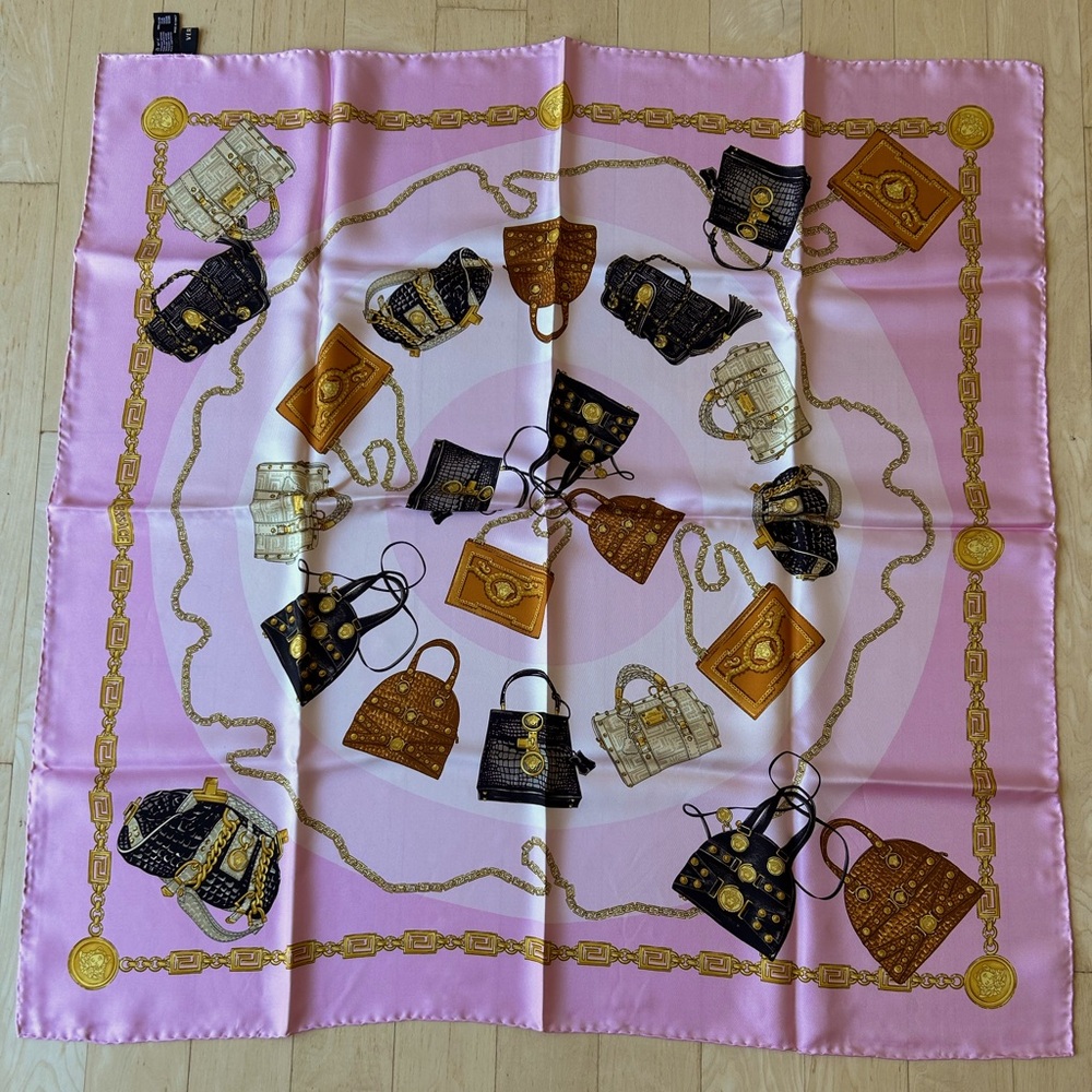 Versace Vintage ‘08 Pink Handbag Silk Scarf - 34 inches w/ certificate NIB/NWT